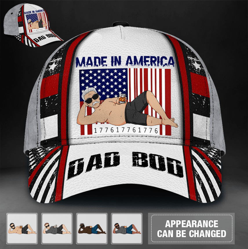 Happy 4th July Made In America Personalized Classic Cap, Personalized Gift for Dad, Papa, Parents, Father, Grandfather Trucker Hats Custom Hats Gifts For Men & Women