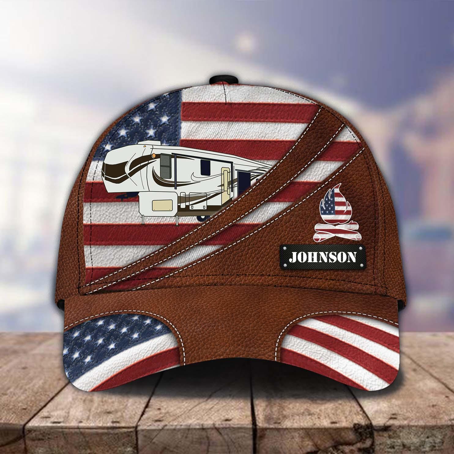 Happy 4th July Personalized Camping Classic Cap, Personalized Gift for Camping Lovers Trucker Hats Custom Hats Gifts For Men & Women