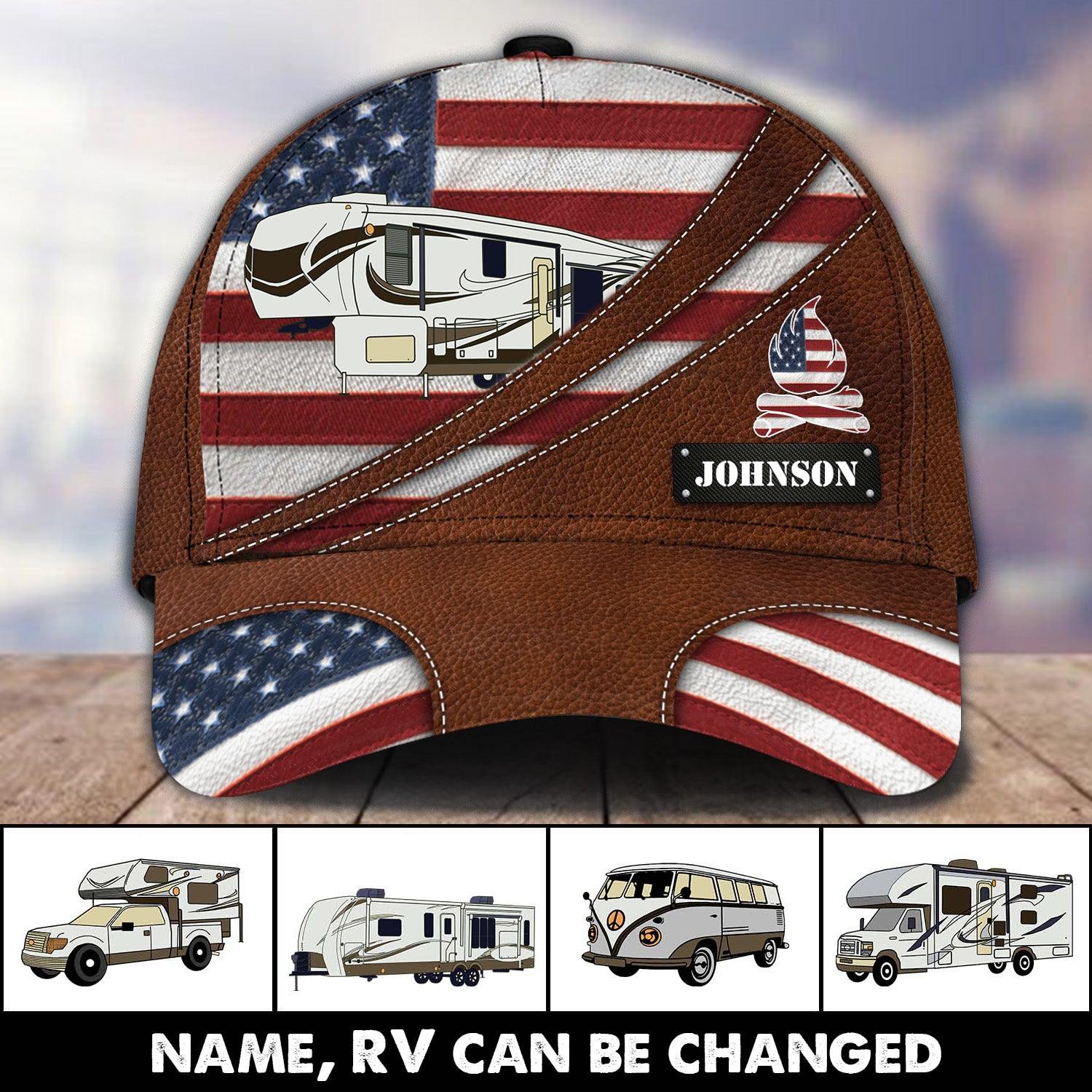 Happy 4th July Personalized Camping Classic Cap, Personalized Gift for Camping Lovers Trucker Hats Custom Hats Gifts For Men & Women