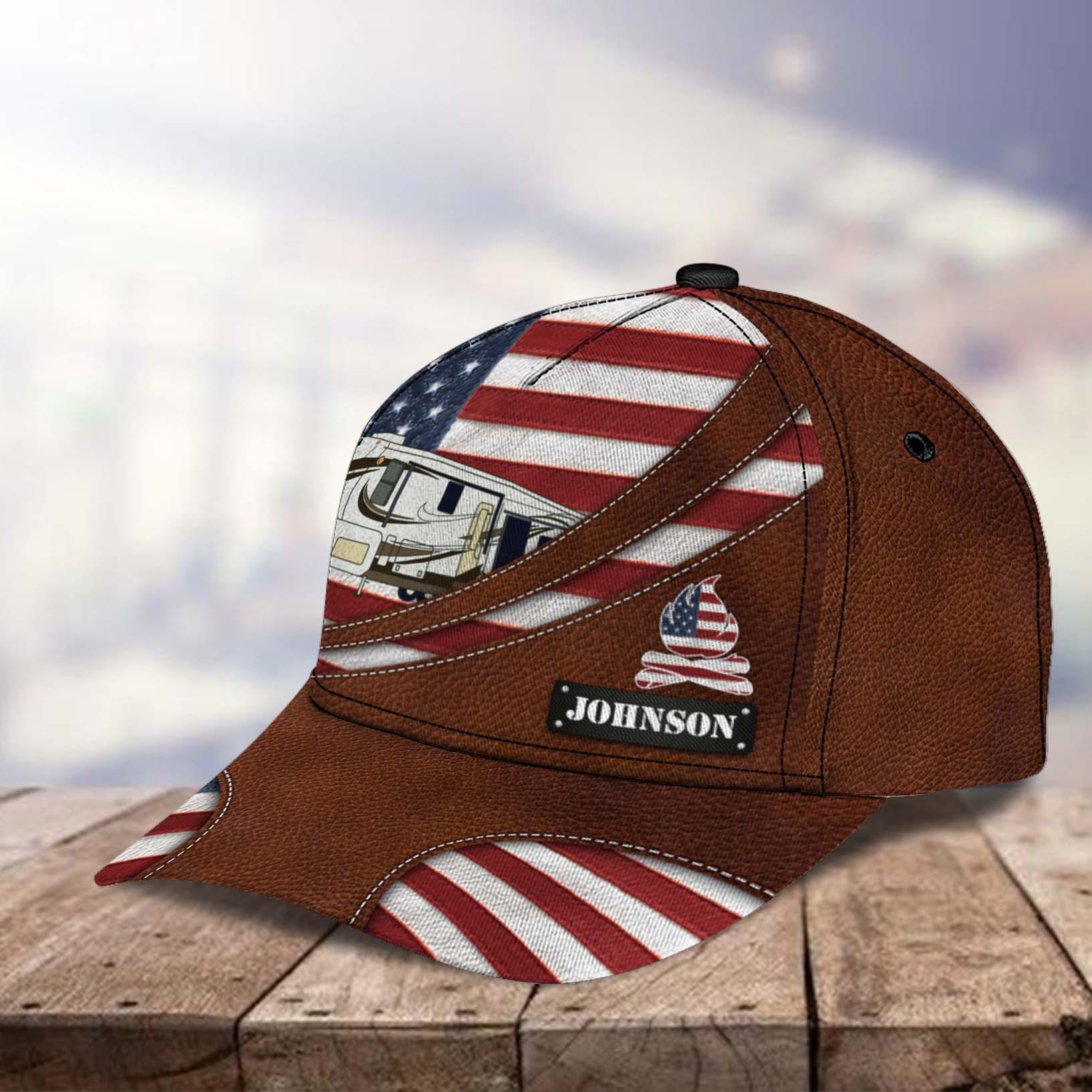 Happy 4th July Personalized Camping Classic Cap, Personalized Gift for Camping Lovers Trucker Hats Custom Hats Gifts For Men & Women