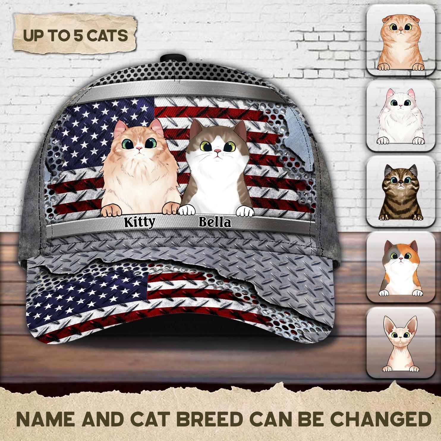 Happy 4th July Personalized Cat Classic Cap, Personalized Gift for Cat Lovers, Cat Mom, Cat Dad Trucker Hats Custom Hats Gifts For Men & Women