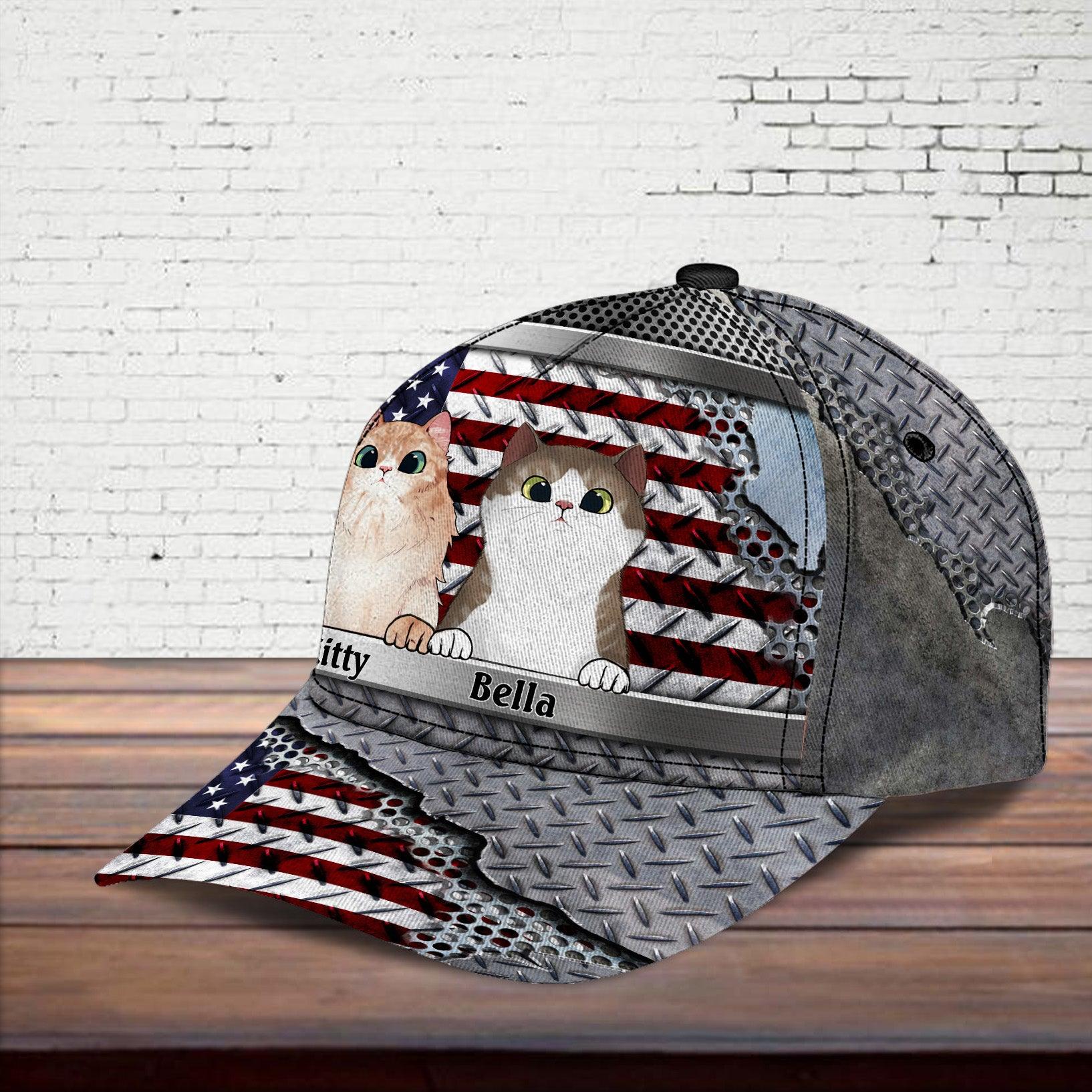 Happy 4th July Personalized Cat Classic Cap, Personalized Gift for Cat Lovers, Cat Mom, Cat Dad Trucker Hats Custom Hats Gifts For Men & Women