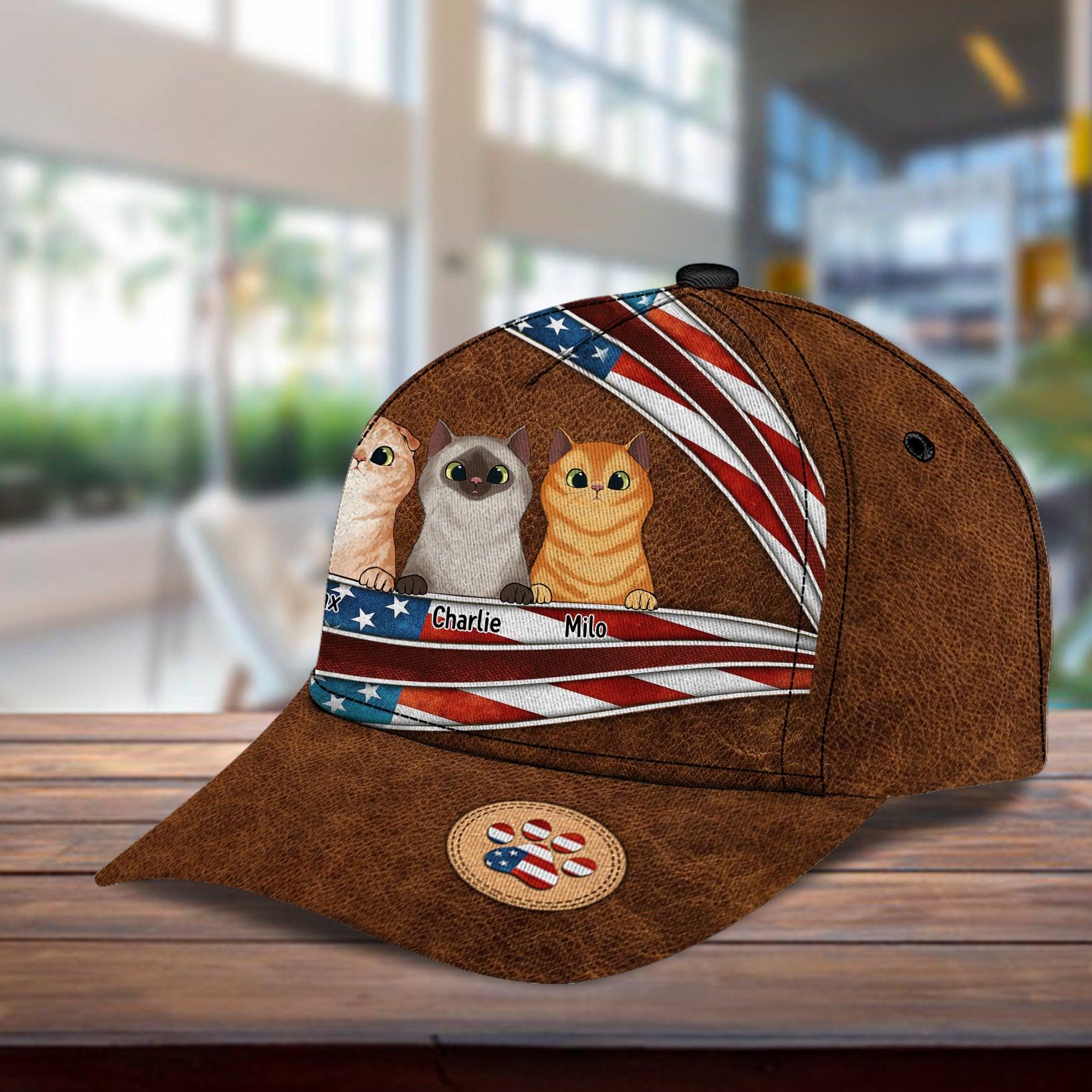 Happy 4th July Personalized Cat Classic Cap, Personalized Gift for Cat Lovers, Cat Mom, Cat Dad Trucker Hats Custom Hats Gifts For Men & Women