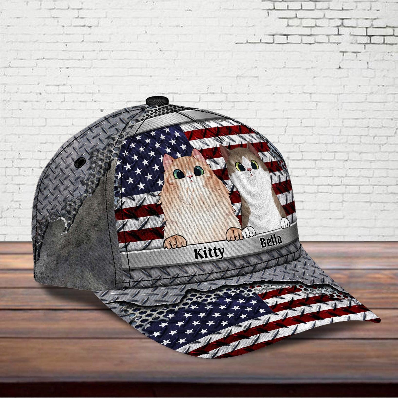 Happy 4th July Personalized Cat Classic Cap, Personalized Gift for Cat Lovers, Cat Mom, Cat Dad Trucker Hats Custom Hats Gifts For Men & Women