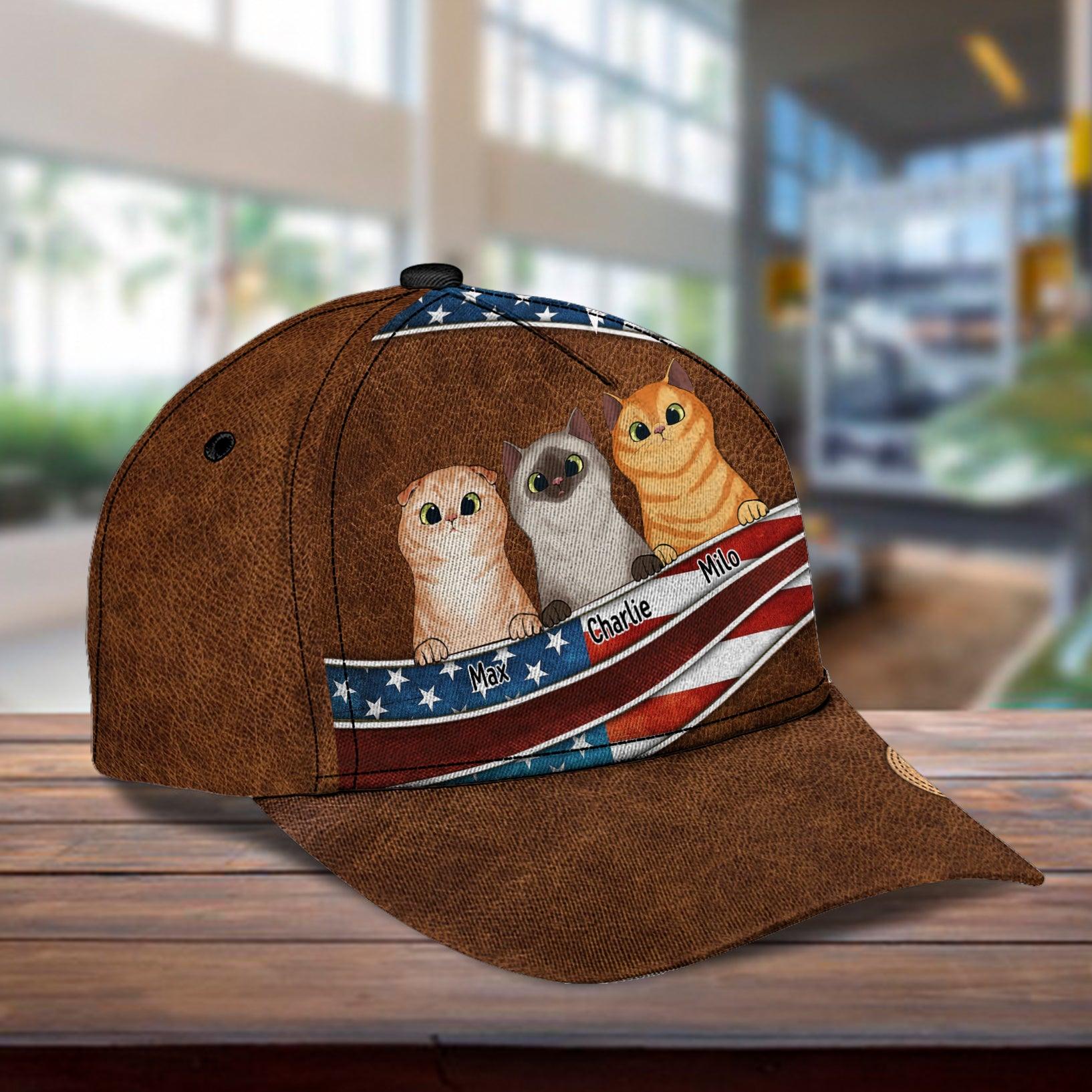 Happy 4th July Personalized Cat Classic Cap, Personalized Gift for Cat Lovers, Cat Mom, Cat Dad Trucker Hats Custom Hats Gifts For Men & Women