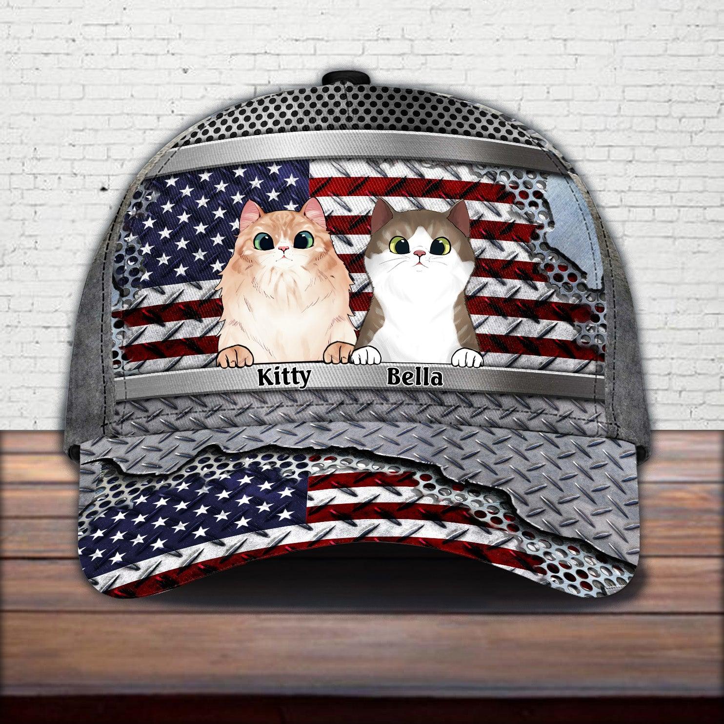 Happy 4th July Personalized Cat Classic Cap, Personalized Gift for Cat Lovers, Cat Mom, Cat Dad Trucker Hats Custom Hats Gifts For Men & Women