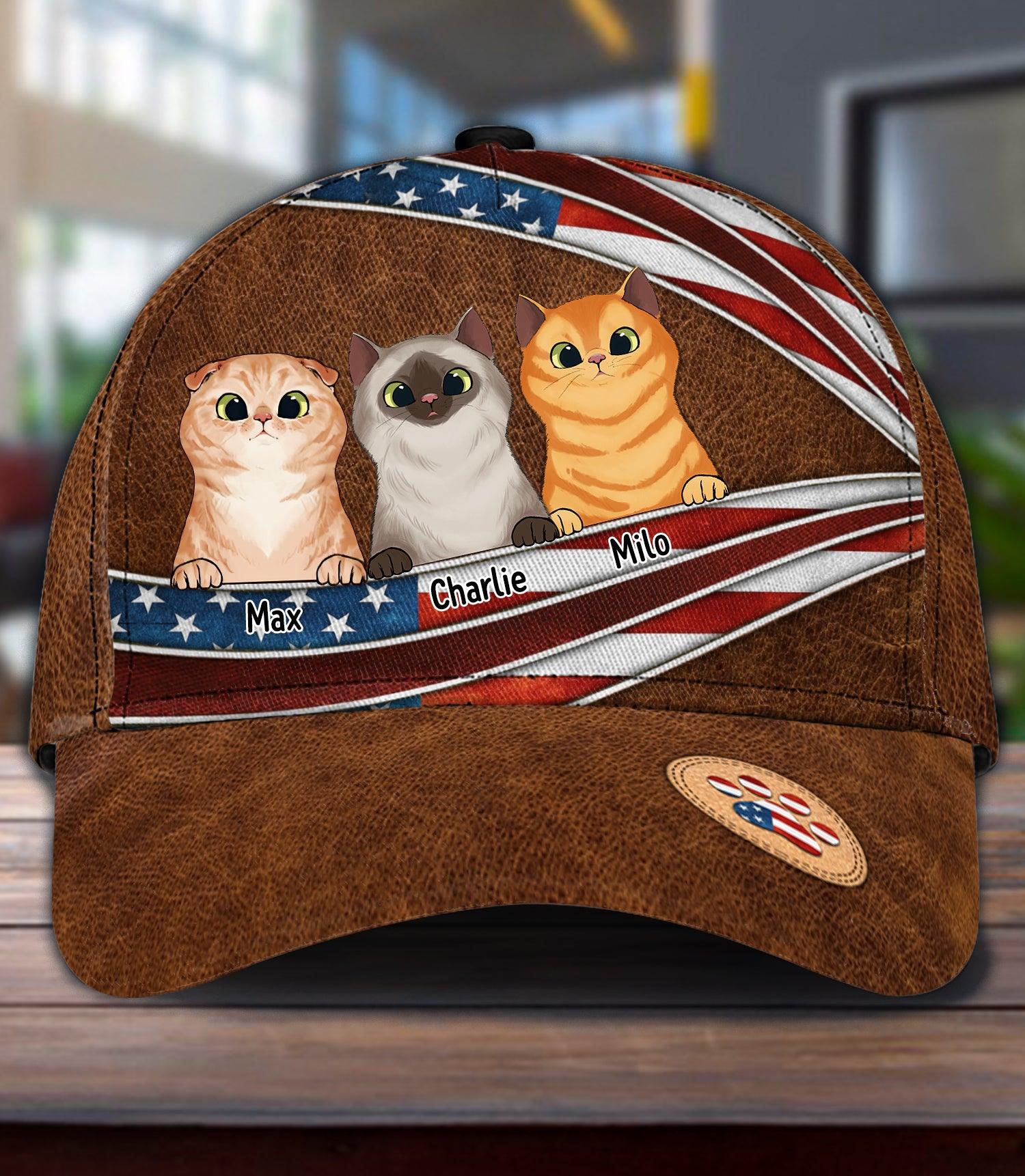 Happy 4th July Personalized Cat Classic Cap, Personalized Gift for Cat Lovers, Cat Mom, Cat Dad Trucker Hats Custom Hats Gifts For Men & Women