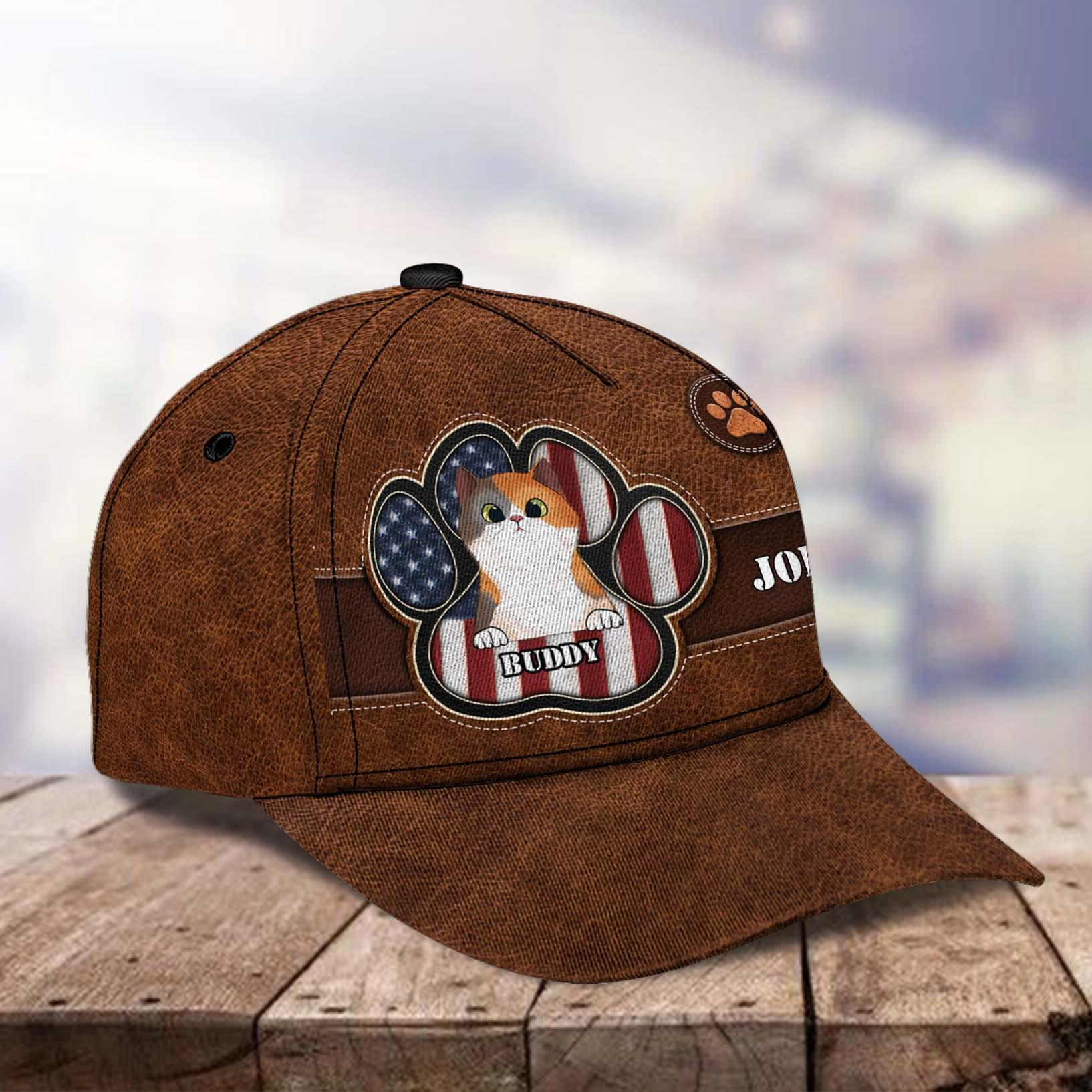 Happy 4th July Personalized Cat Classic Cap, Personalized Gift for Cat Lovers, Cat Mom, Cat Dad Trucker Hats Custom Hats Gifts For Men & Women