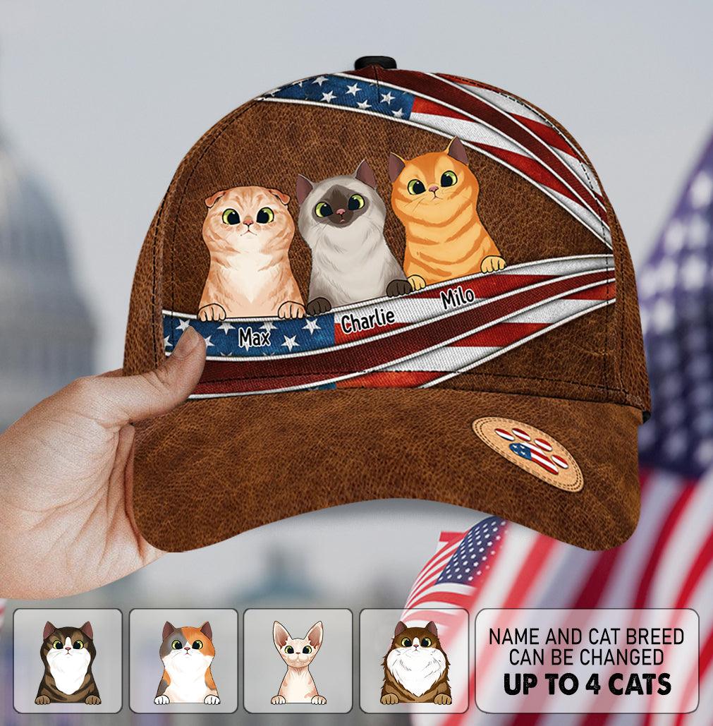 Happy 4th July Personalized Cat Classic Cap, Personalized Gift for Cat Lovers, Cat Mom, Cat Dad Trucker Hats Custom Hats Gifts For Men & Women