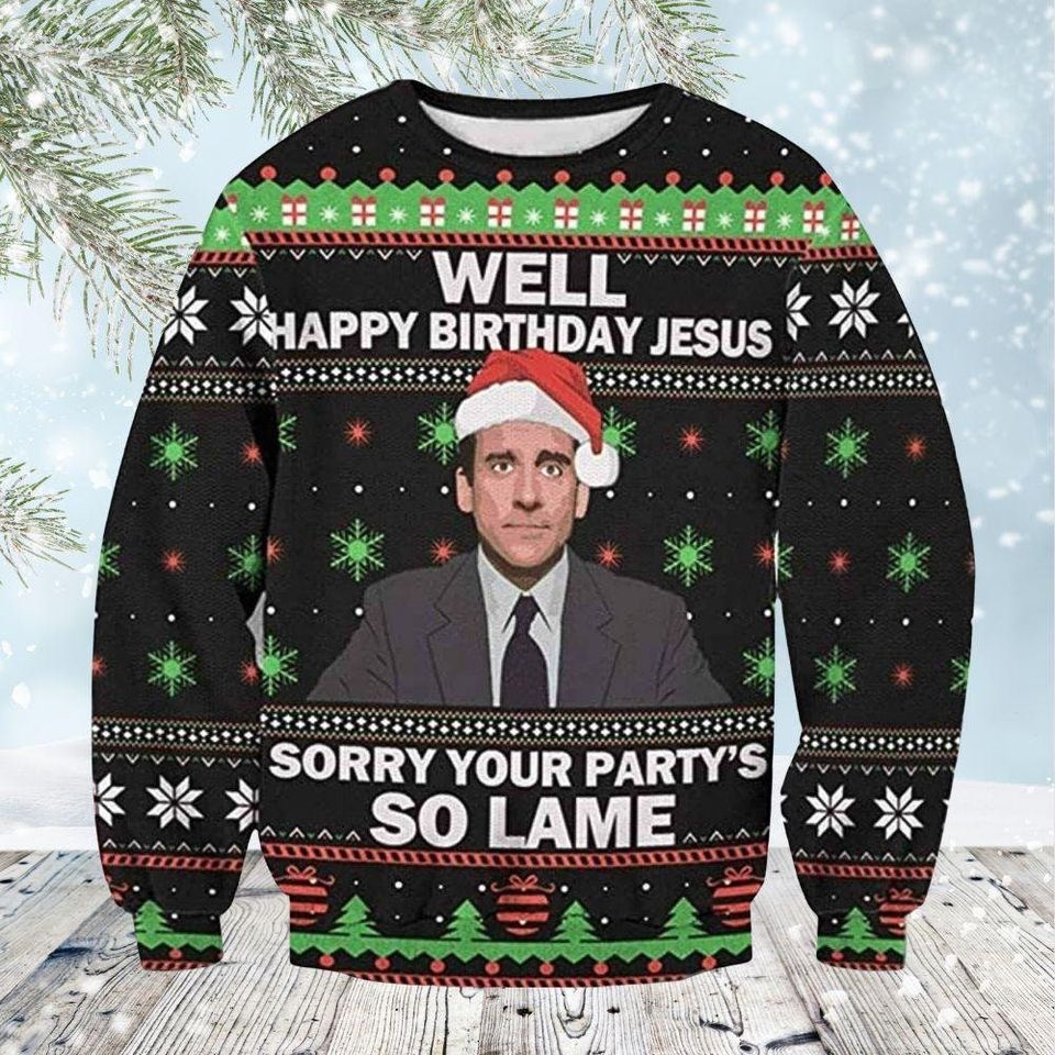 Happy Birthday Jesus The Office Christmas Ugly Sweater, Michael Scott Xmas