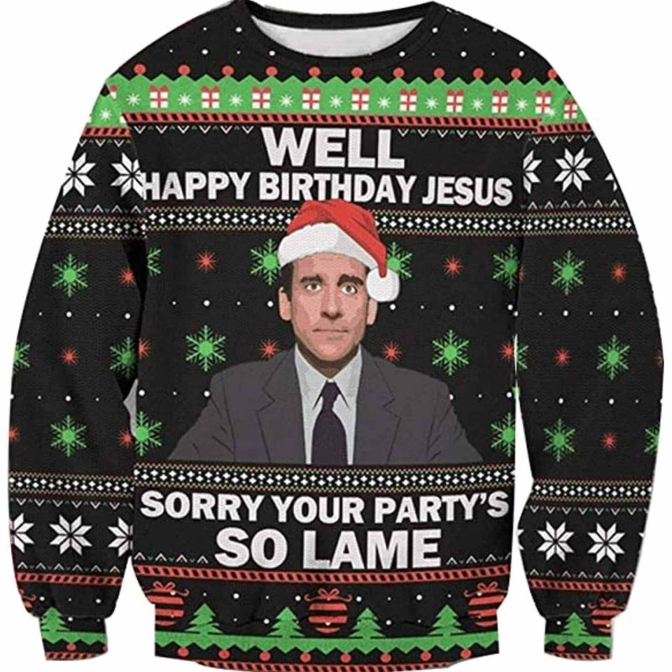 Happy Birthday Jesus The Office Christmas Ugly Sweater, Michael Scott Xmas - Image 3