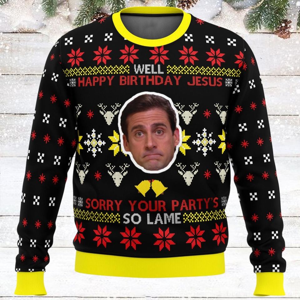 Happy Birthday Jesus Ugly Sweater, The Office Christmas Sweatshirt