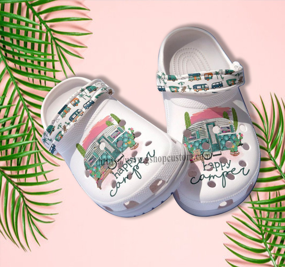 Happy Camping Cactus Desert Cute Croc Shoes Gift Wife Mother Day- Camping Bus Pinky Shoes Croc Clogs Gift Women