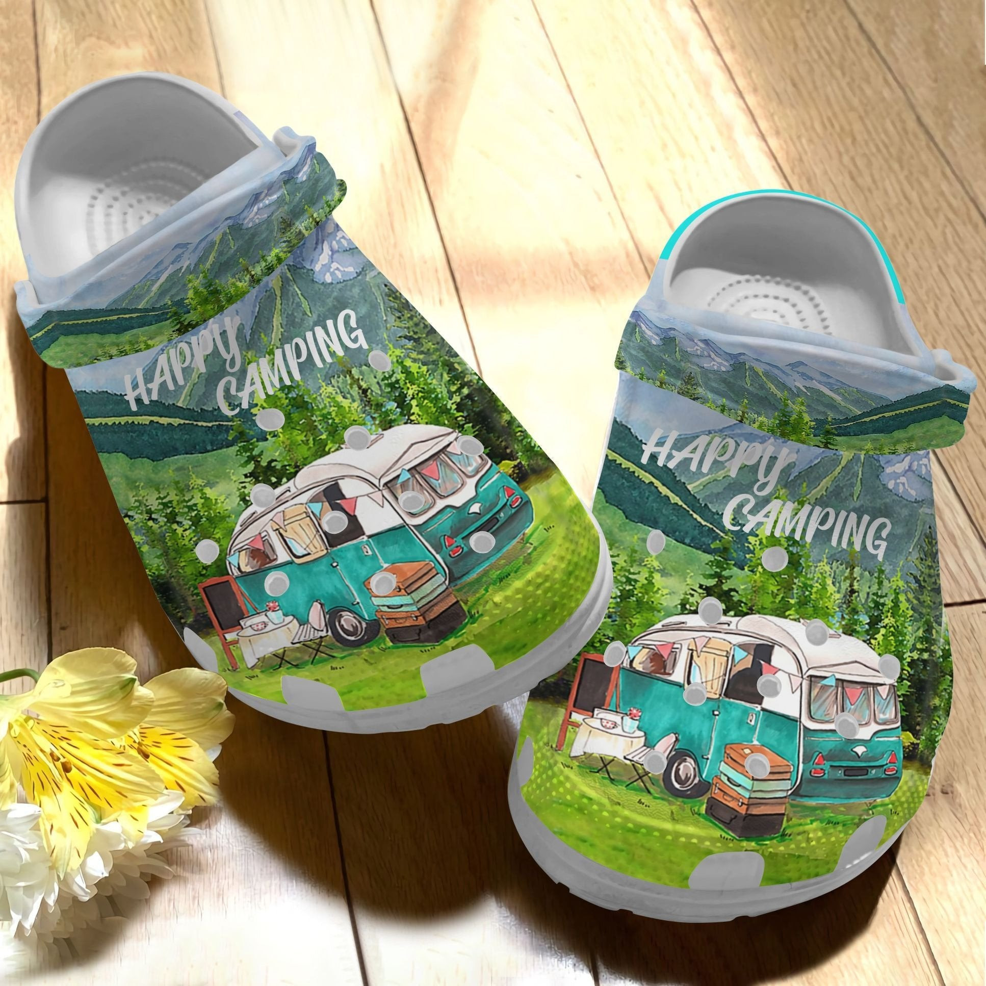 Happy Camping Green Shoes clogs Birthday Gift For Men Women