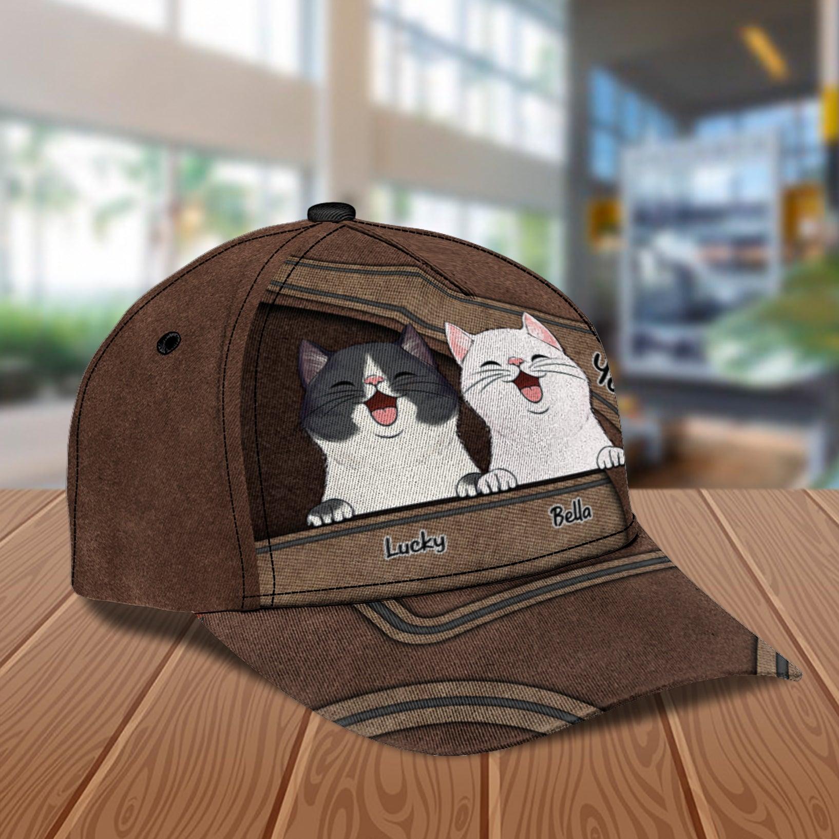 Happy Cat Brown Layers Personalized Cap, Personalized Gift for Cat Lovers, Cat Mom, Cat Dad Trucker Hats Custom Hats Gifts For Men & Women