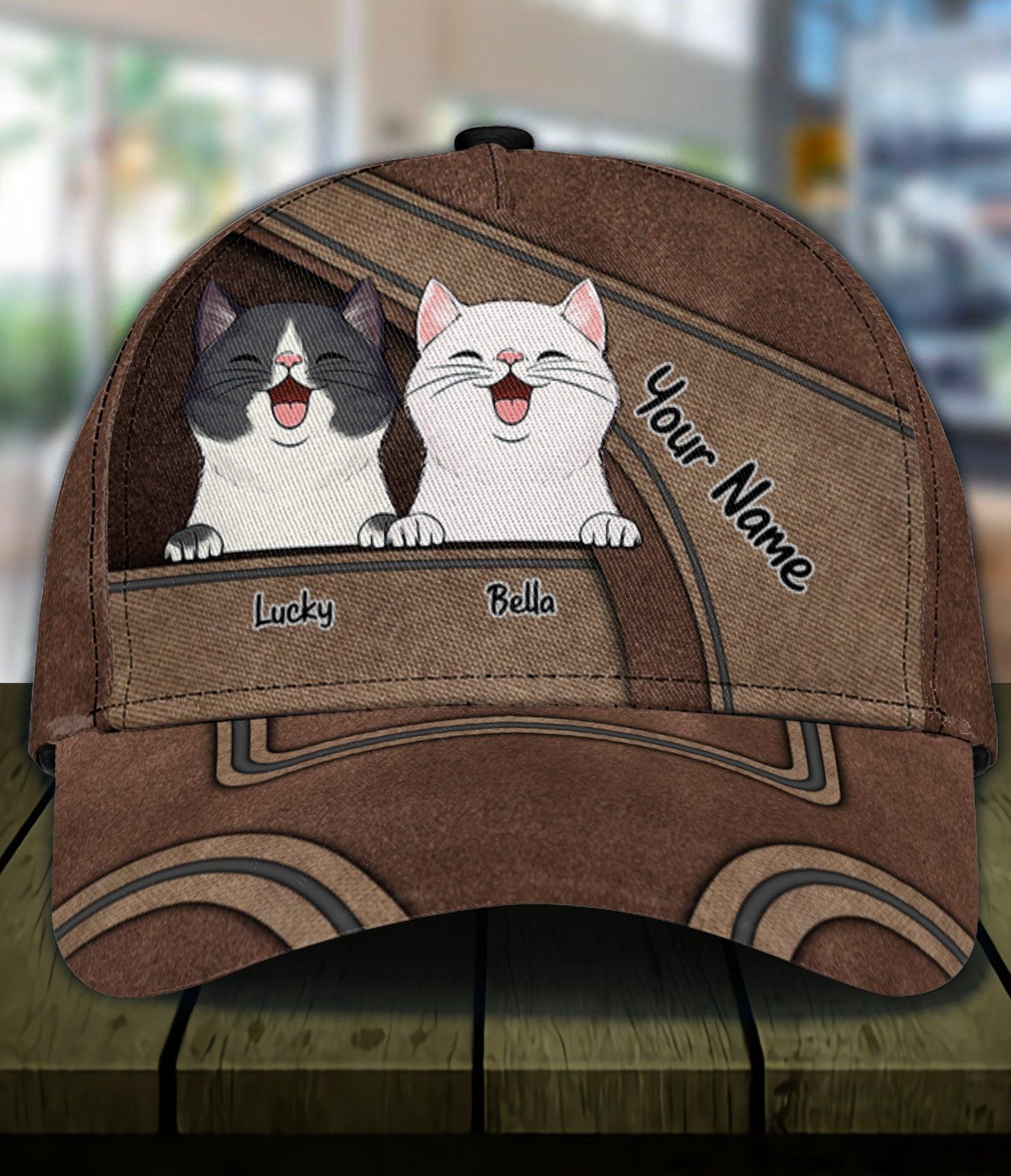 Happy Cat Brown Layers Personalized Cap, Personalized Gift for Cat Lovers, Cat Mom, Cat Dad Trucker Hats Custom Hats Gifts For Men & Women