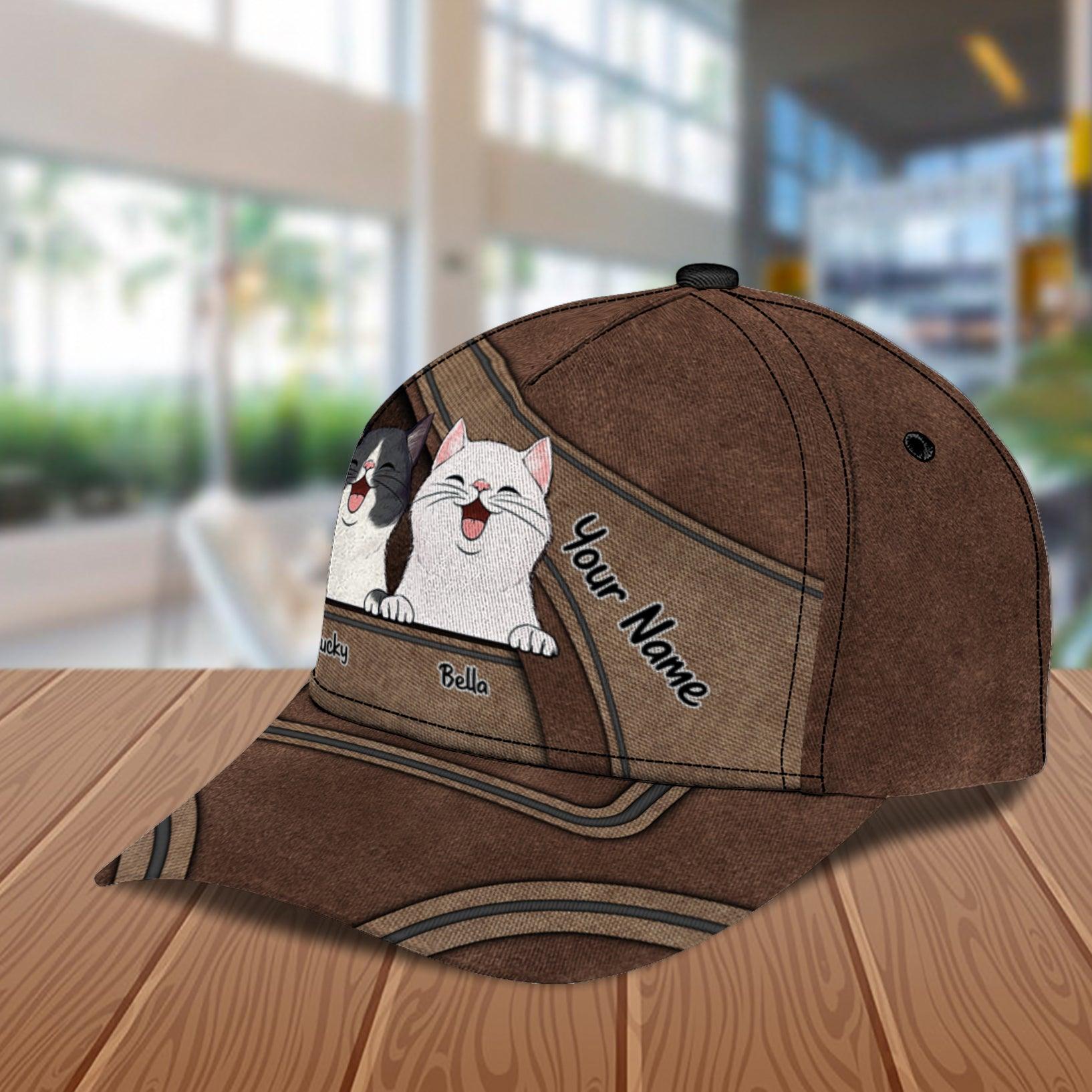 Happy Cat Brown Layers Personalized Cap, Personalized Gift for Cat Lovers, Cat Mom, Cat Dad Trucker Hats Custom Hats Gifts For Men & Women