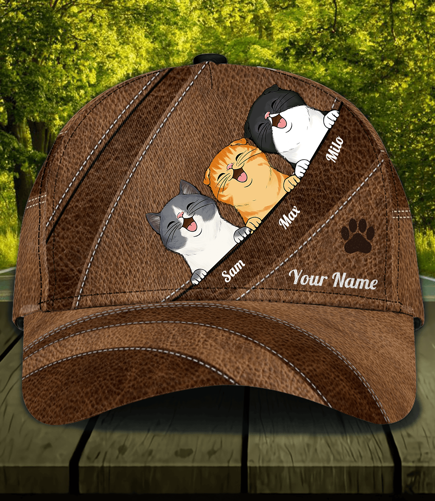 Happy Cat Dark Brown Personalized Cap, Personalized Gift for Cat Lovers, Cat Mom, Cat Dad Trucker Hats Custom Hats Gifts For Men & Women