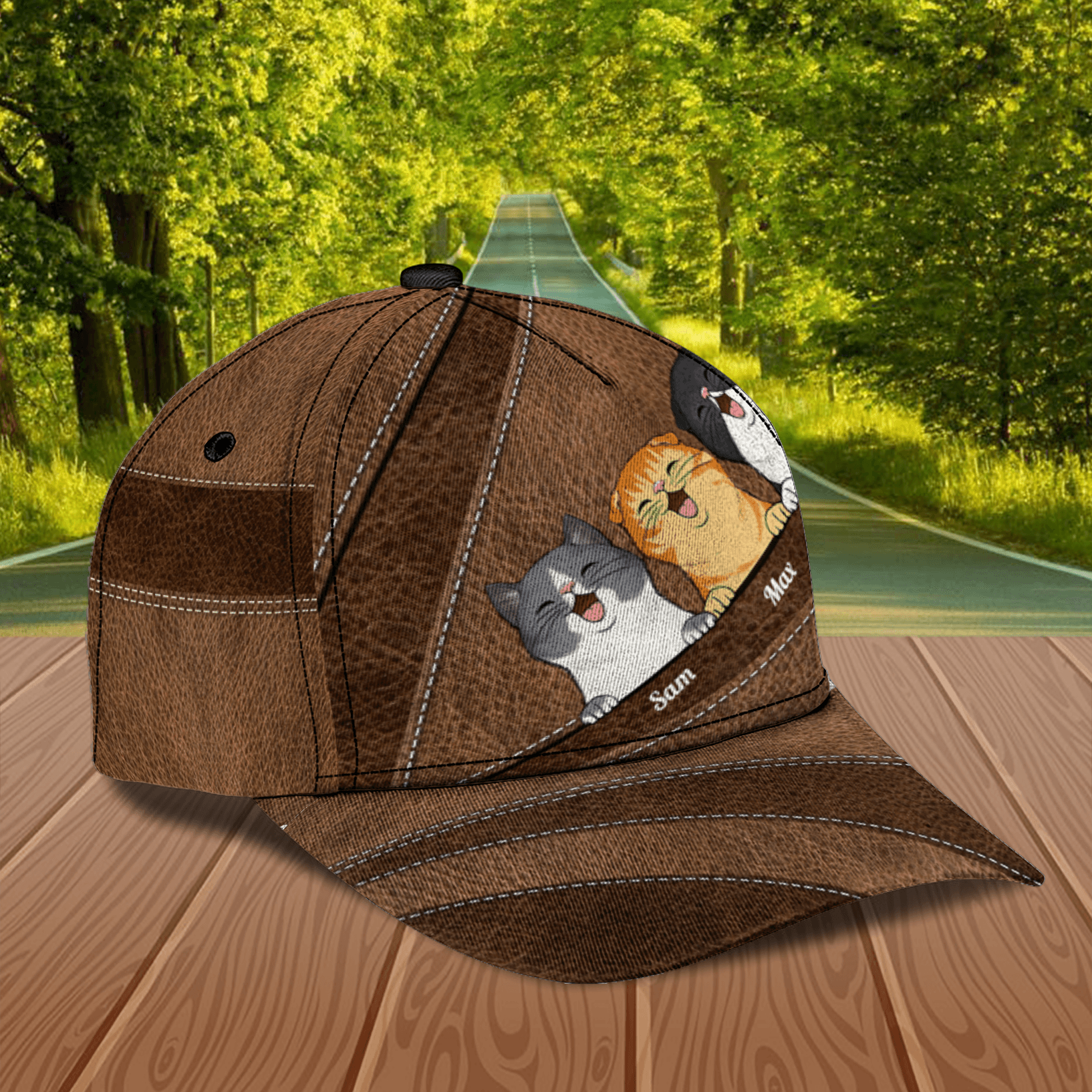 Happy Cat Dark Brown Personalized Cap, Personalized Gift for Cat Lovers, Cat Mom, Cat Dad Trucker Hats Custom Hats Gifts For Men & Women