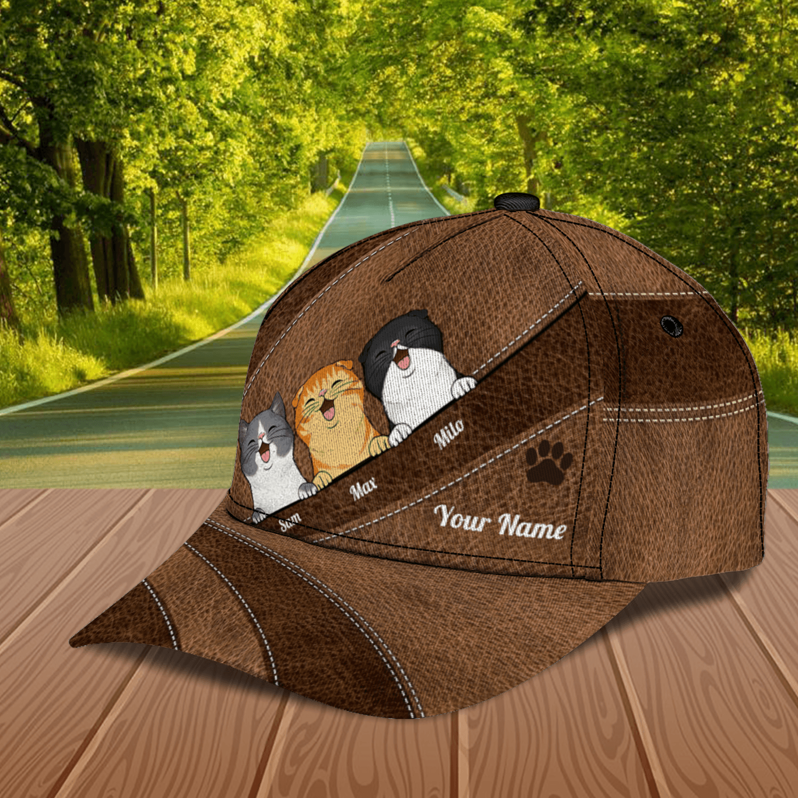 Happy Cat Dark Brown Personalized Cap, Personalized Gift for Cat Lovers, Cat Mom, Cat Dad Trucker Hats Custom Hats Gifts For Men & Women