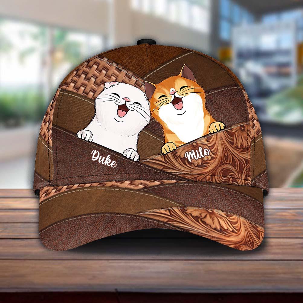Happy Cat Knit Personalized Cap, Personalized Gift for Cat Lovers, Cat Mom, Cat Dad Trucker Hats Custom Hats Gifts For Men & Women