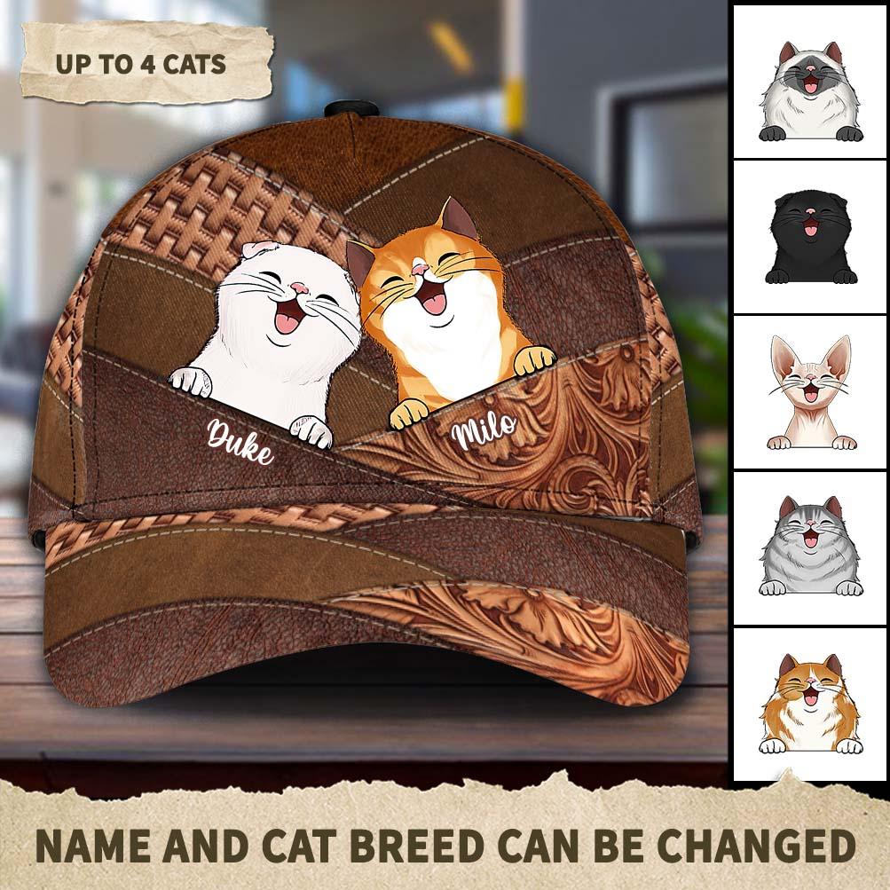 Happy Cat Knit Personalized Cap, Personalized Gift for Cat Lovers, Cat Mom, Cat Dad Trucker Hats Custom Hats Gifts For Men & Women