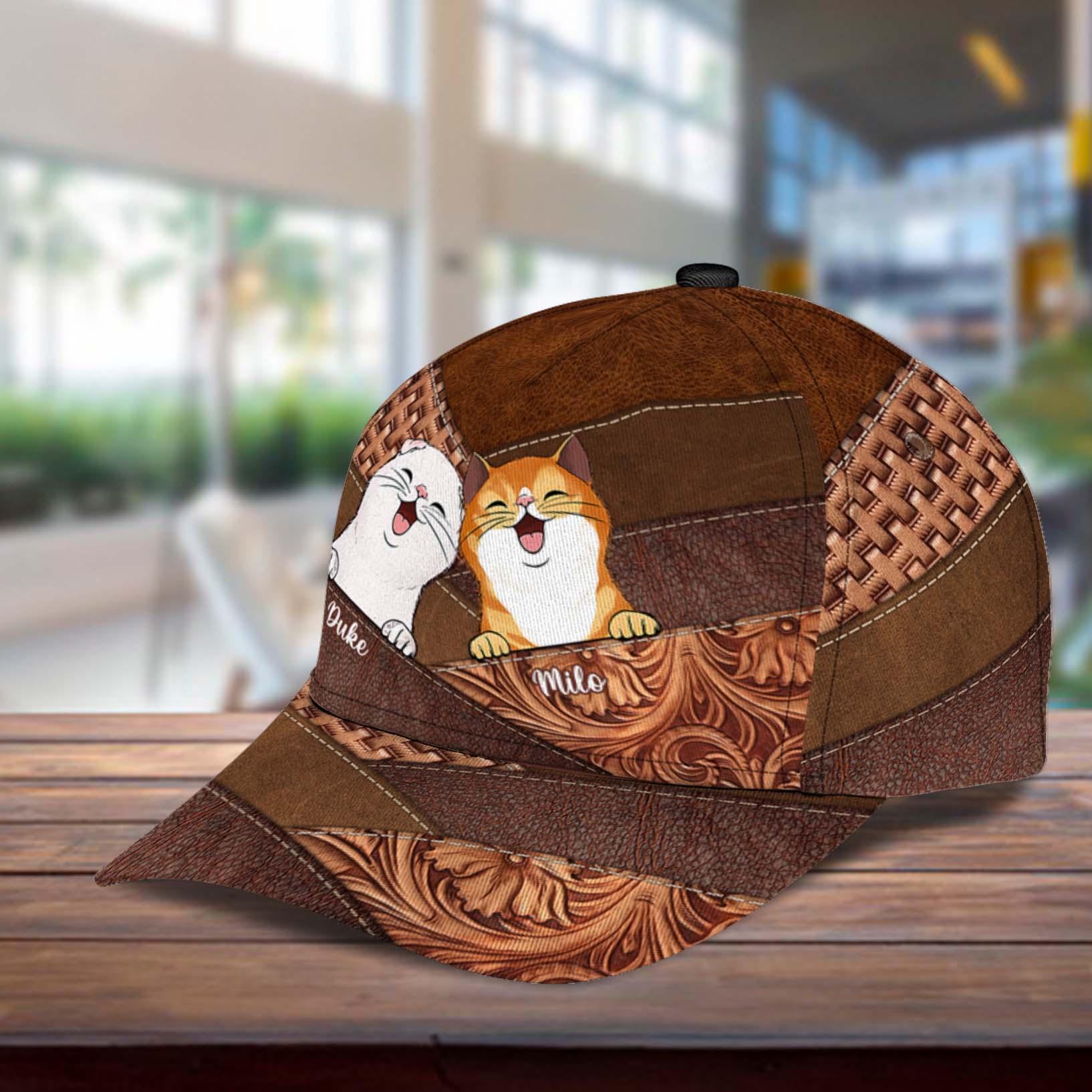 Happy Cat Knit Personalized Cap, Personalized Gift for Cat Lovers, Cat Mom, Cat Dad Trucker Hats Custom Hats Gifts For Men & Women