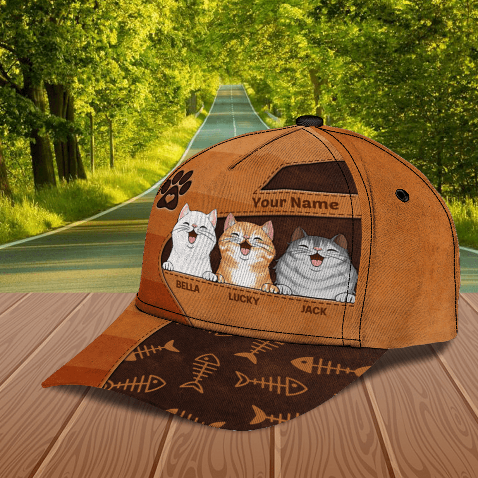 Happy Cat Little Bones Personalized Cap, Personalized Gift for Cat Lovers, Cat Mom, Cat Dad Trucker Hats Custom Hats Gifts For Men & Women