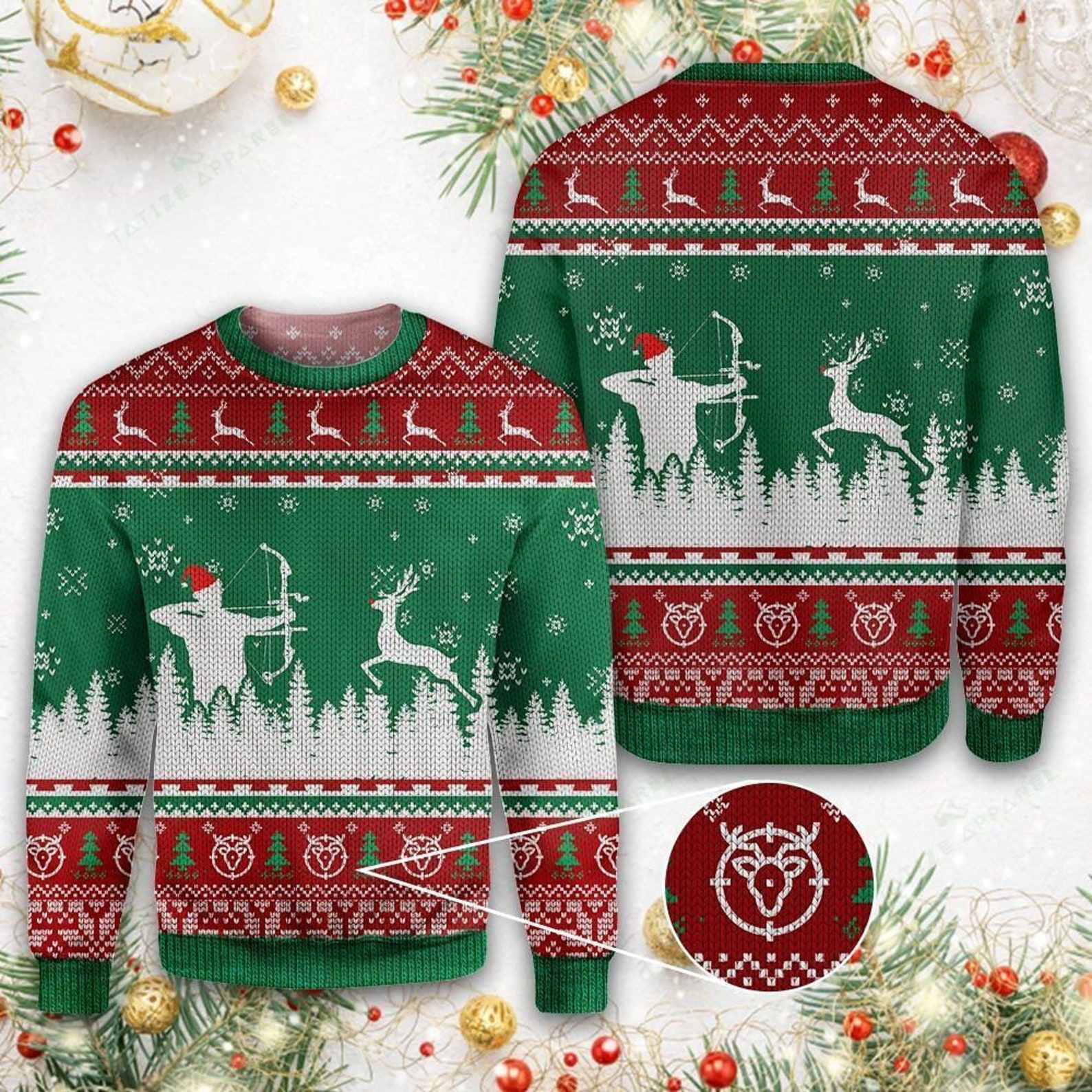 Happy Christmas Deer Hunting For Unisex Ugly Christmas Sweater Adult 3D Funny Matching for family