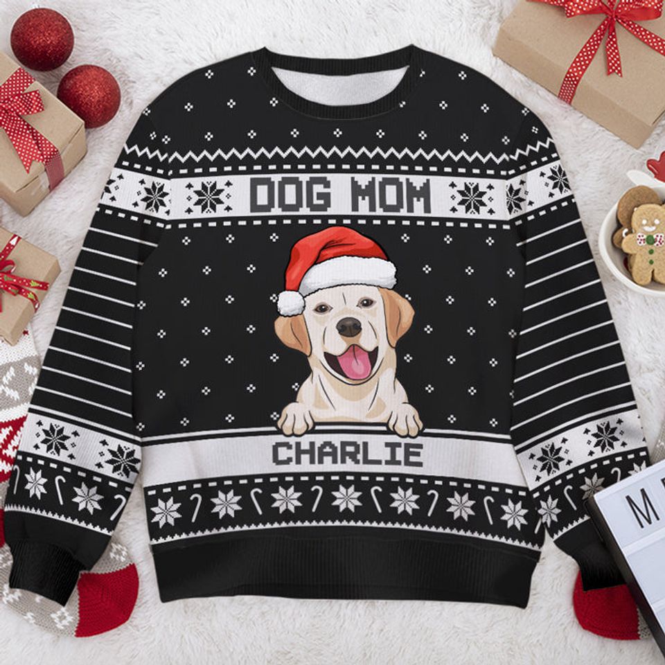 Happy Dog Dad & Mom - Personalized Ugly Christmas Sweatshirt