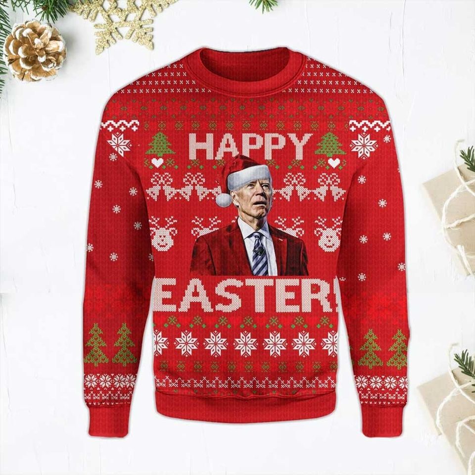 Happy Easter 3D shirt, Biden President Santa Ugly Christmas Sweater