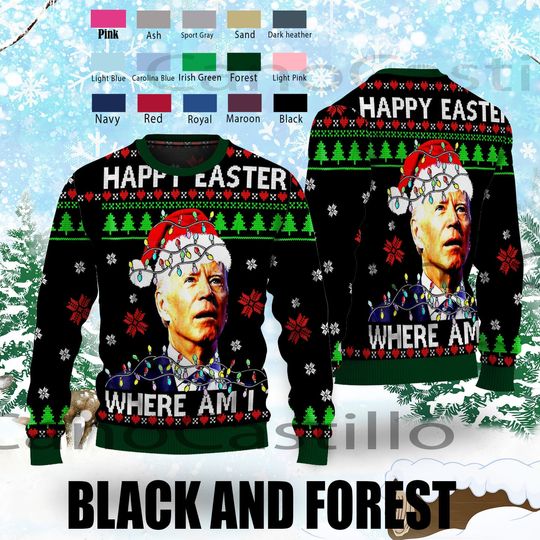 Happy Easter Where Am I Christmas Ugly Sweater, Biden President Ugly Christmas Sweater - Image 5