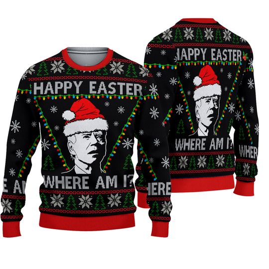 Happy Easter Where Am I Christmas Ugly Sweater, Biden President Ugly Christmas Sweater - Image 2