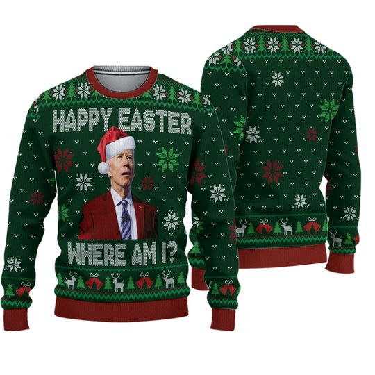 Happy Easter Where Am I Ugly Sweater, Funny Joe Biden Ugly Sweater - Image 4