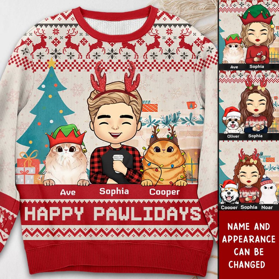 Happy Great Pawlidays - Dog & Cat Personalized Custom Ugly Sweatshirt
