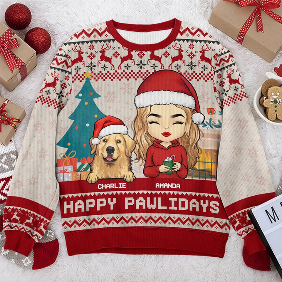 Happy Great Pawlidays - Dog & Cat Personalized Custom Ugly Sweatshirt