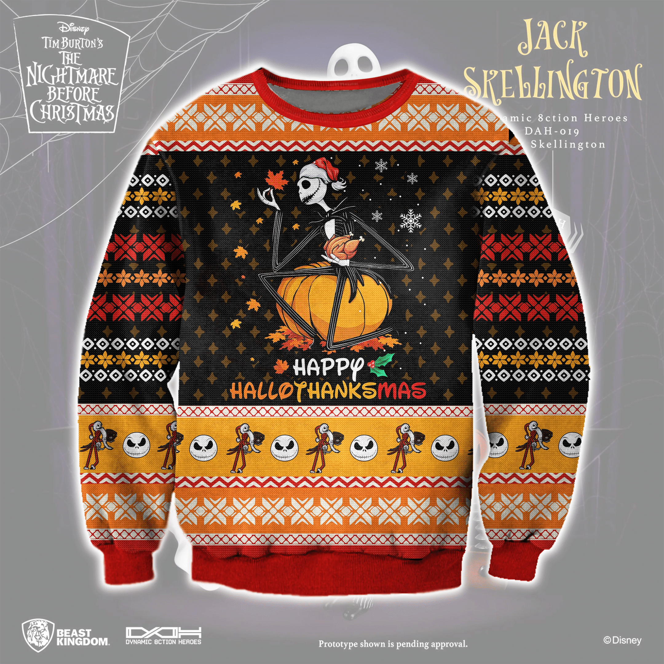 Happy Hallothanksmas Ugly Christmas Sweater Adult 3D Funny Matching for family