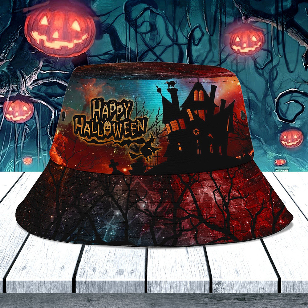 Happy Halloween Bucket Hat Haunted House Halloween Themed Gifts For Adults Trucker Hats Custom Hats Gifts For Men & Women