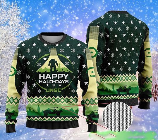Happy Halo-Days Halo United 3D Ugly Christmas Sweater, Security Council Xmas Sweatshirt - Image 3