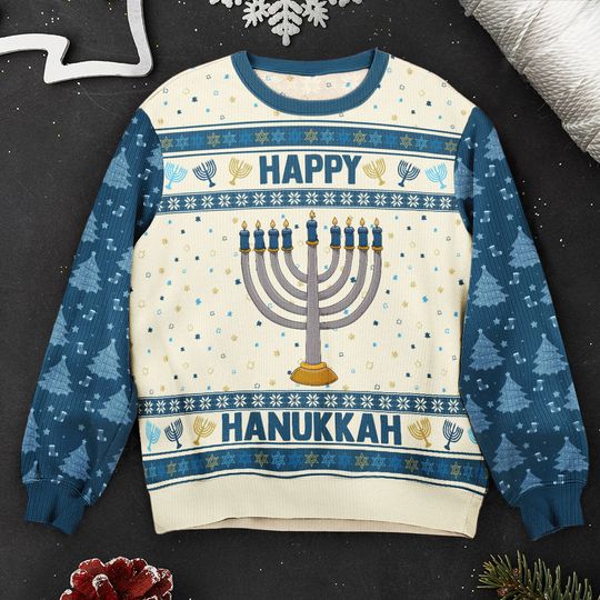 Happy Hannukah - Personalized Ugly Sweater - Image 5