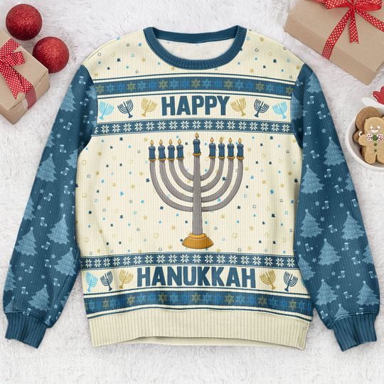 Happy Hannukah - Personalized Ugly Sweater - Image 4