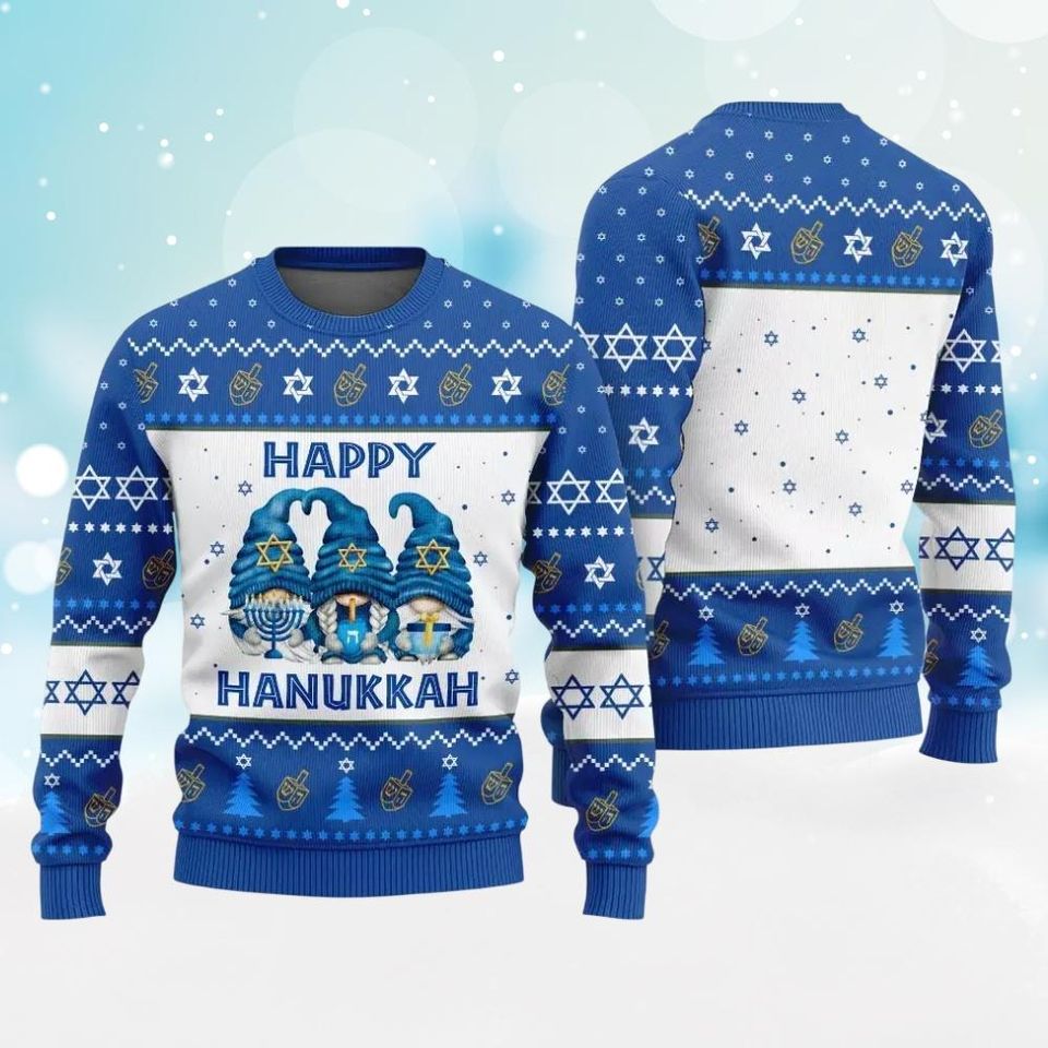 Happy Hanukkah Ugly Christmas Sweater, Adorable Gnome Ugly