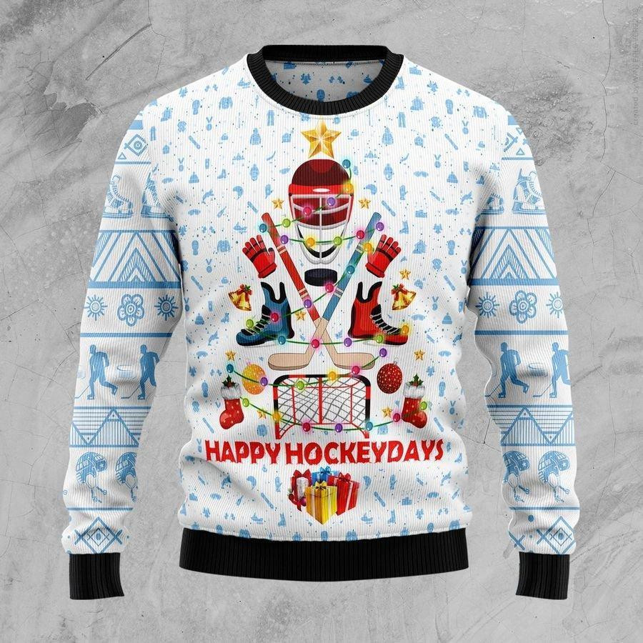 Happy Hockey Day Ugly Christmas Sweater Adult 3D Funny Matching for family