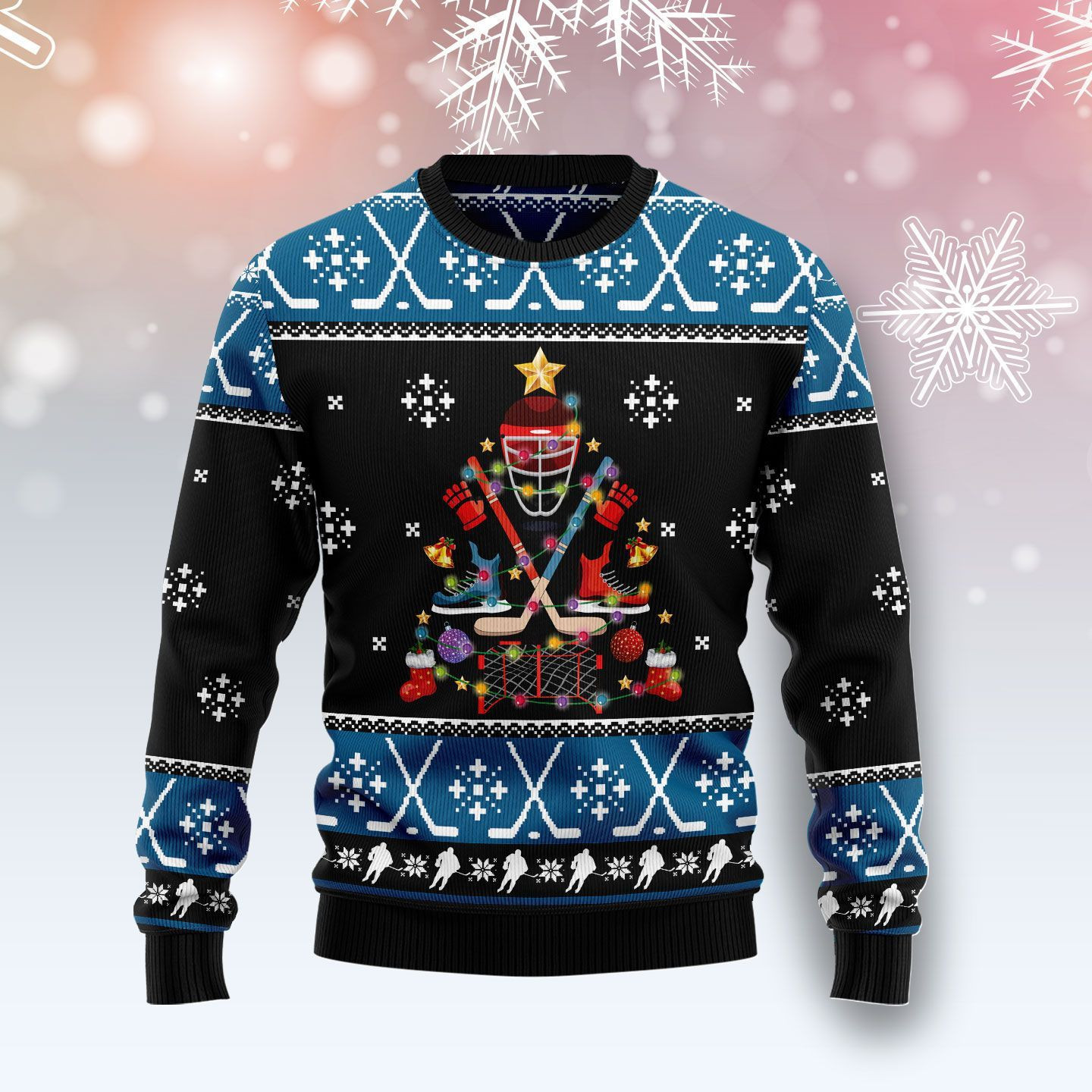 Happy Hockeyday Christmas Ugly Christmas Sweater Adult 3D Funny Matching for family