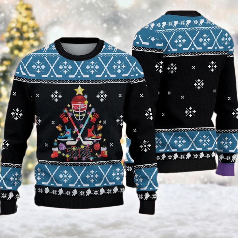 Happy Hockeyday Ugly Christmas Sweater, Hockey Christmas Sweatshirt