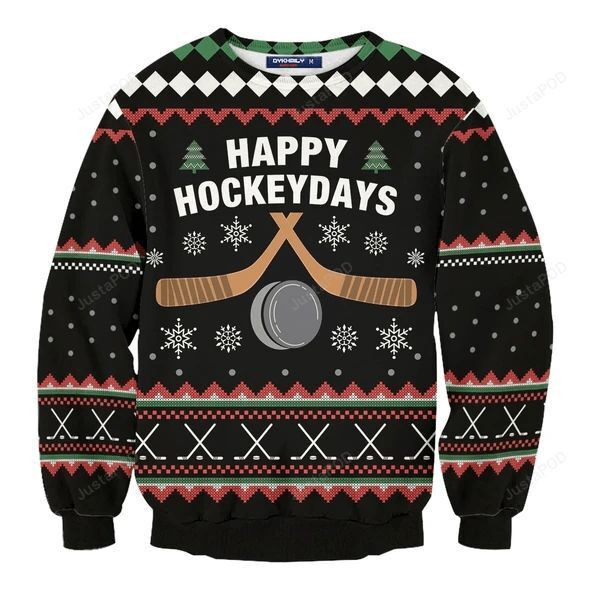 Happy Hockeydays Ugly Christmas Sweater Adult 3D Funny Matching for family