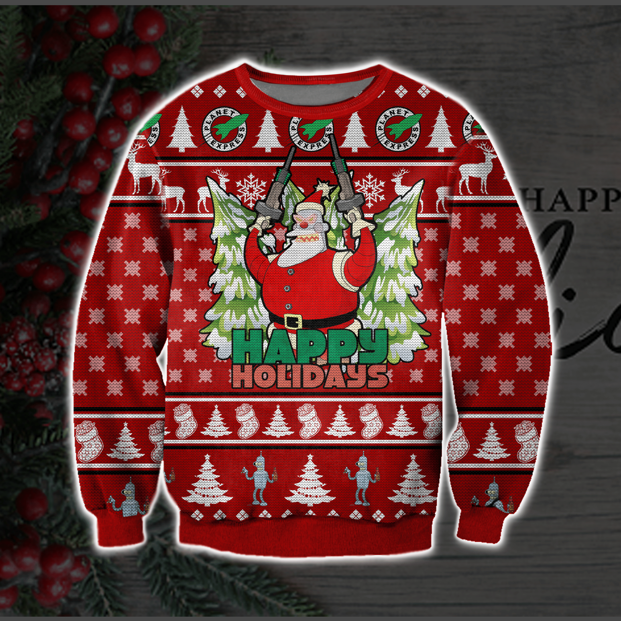 Happy Holidays 3D Print Ugly Christmas Sweater Adult 3D Funny Matching for family