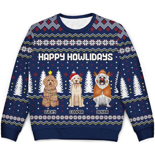Happy Howlidays - Christmas Gift For Dog Lovers, Pet Lovers - Personalized Unisex Ugly Sweater - Image 4