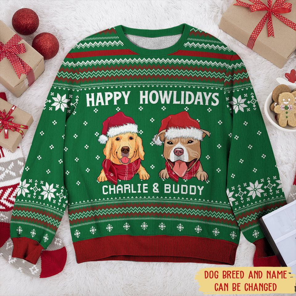 Happy Howlidays - Personalized All-Over-Print Sweatshirt - Christmas Gift For Dog Lovers, Pet Lovers