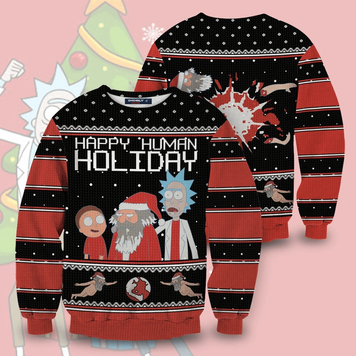 Happy Human Holiday Ugly Christmas Sweater Adult 3D Funny Matching for family